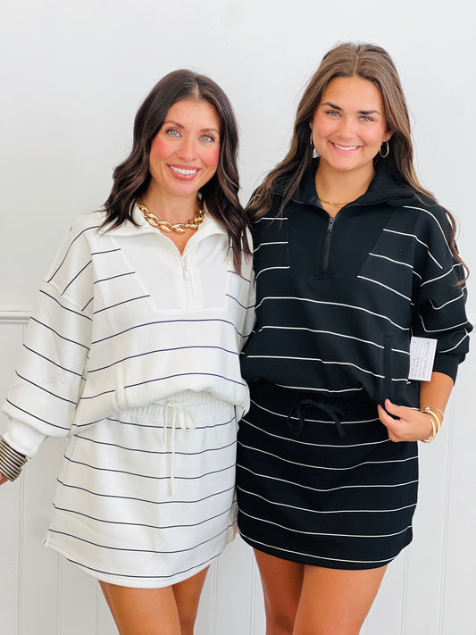 Striped Quarter Zip Top (Reg & Plus)-2 Colors