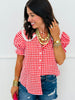 Gingham Lace Trim Button Down Blouse (Reg. and Plus)