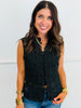 Black Lace Mandarin Collar Sleeveless Top (Reg. and Plus)