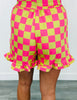 Checkered Print Top & Ruffle Shorts Set (Reg. & Plus) - 4 Colors