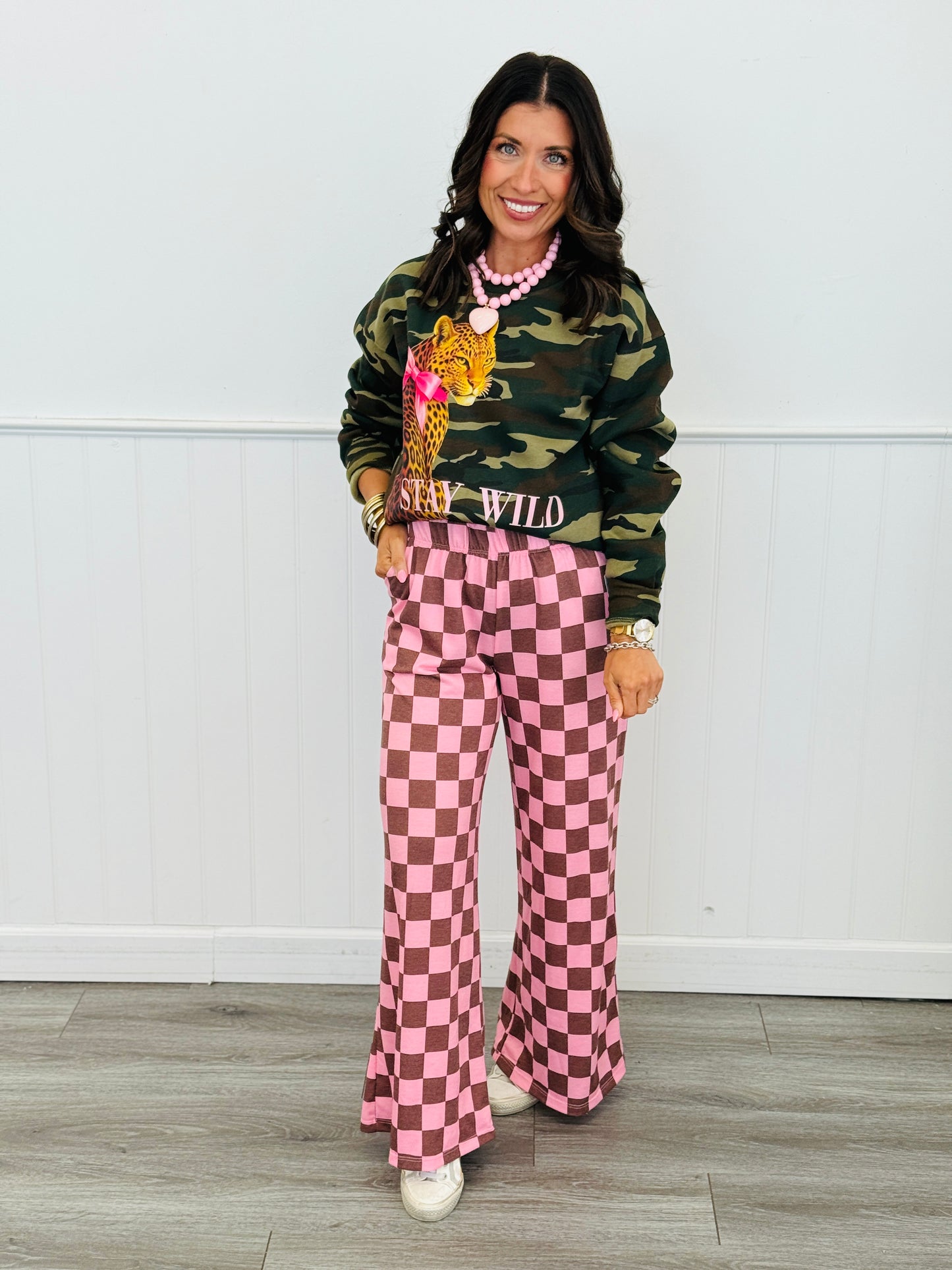 Pink/Brown Checkered Knit Pants (Reg. and Plus)