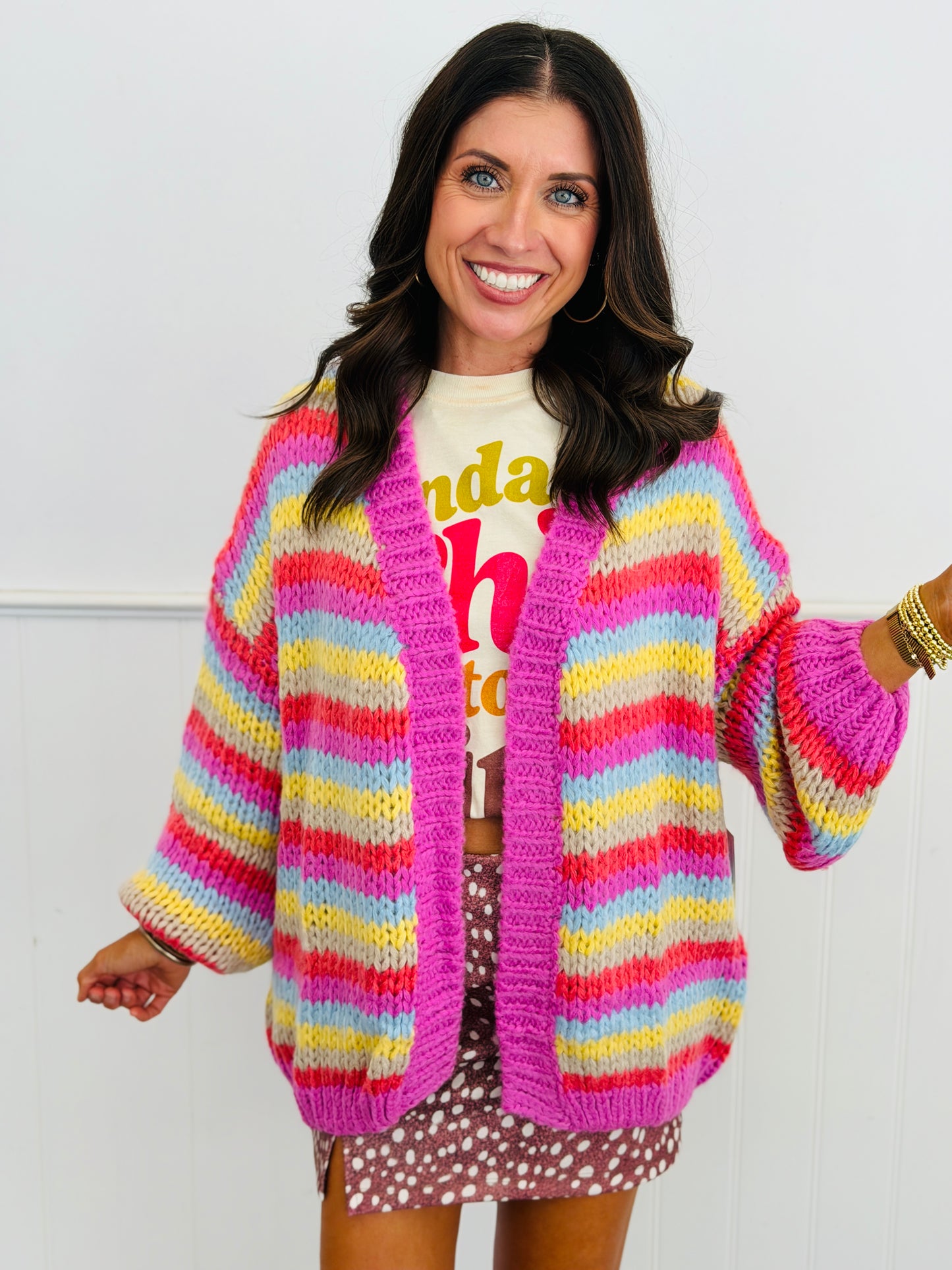 Pink Multi Striped Sweater Cardigan (Reg.)