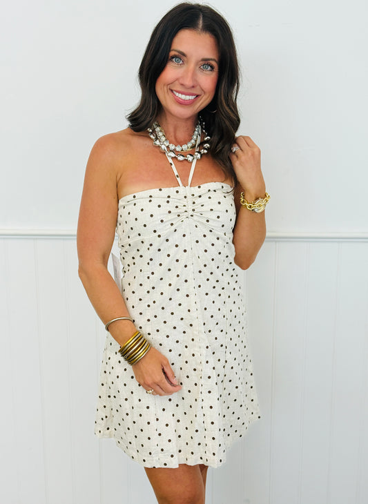 Oatmeal Polka Dot Halter Mini Dress (Reg.)