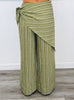 Olive Striped Front Wrap Detail Pants (Reg.)