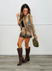 Taupe Tiger Print Boat Neck Blouse (Reg.)