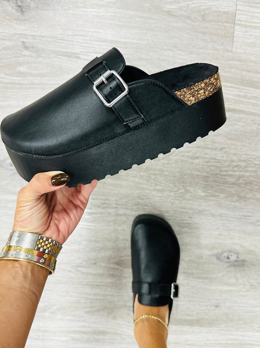 Black Be Perfect Platform Mules