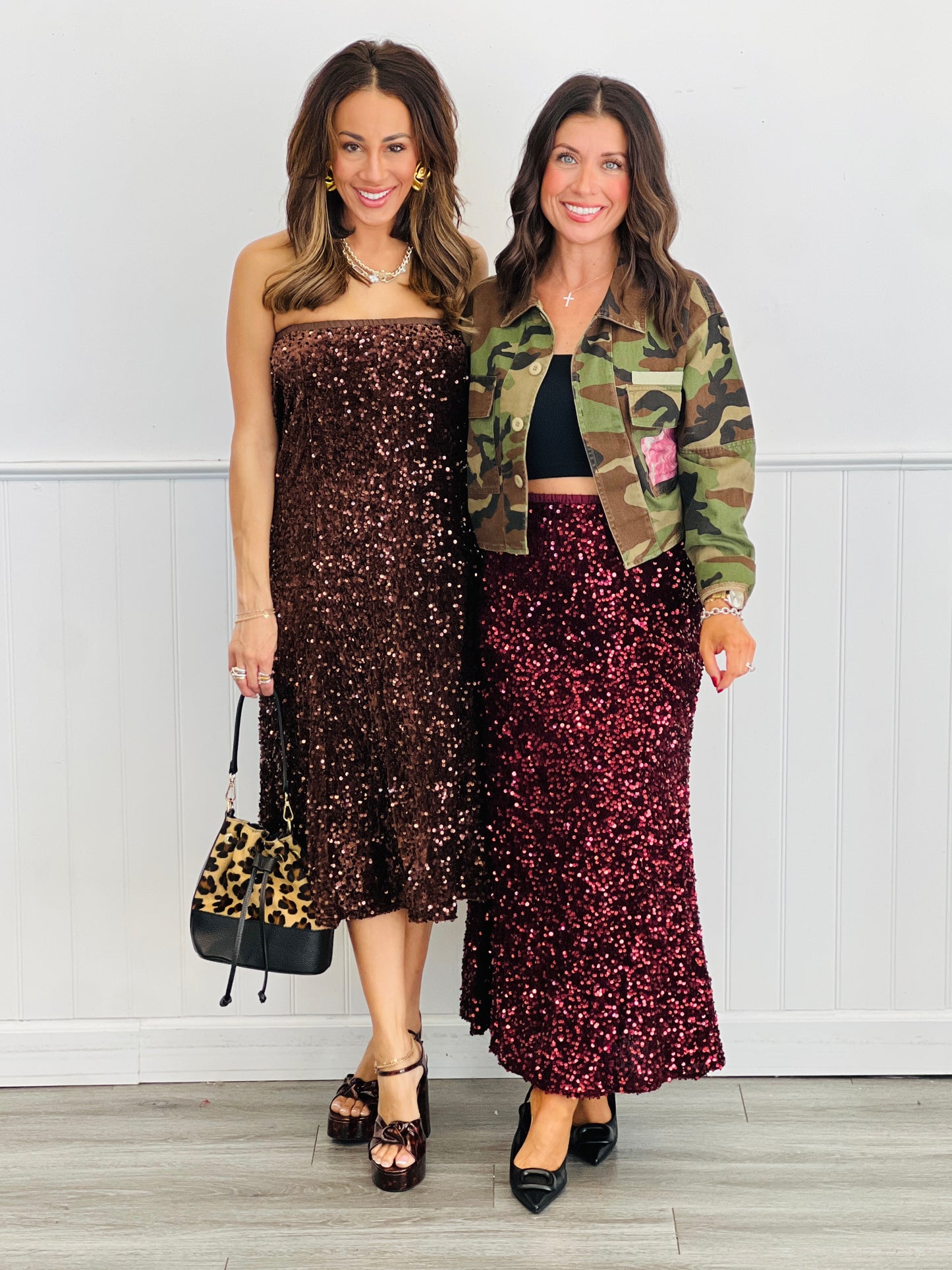 Sequin Slip On Midi Skirt (Reg.) - 2 Colors