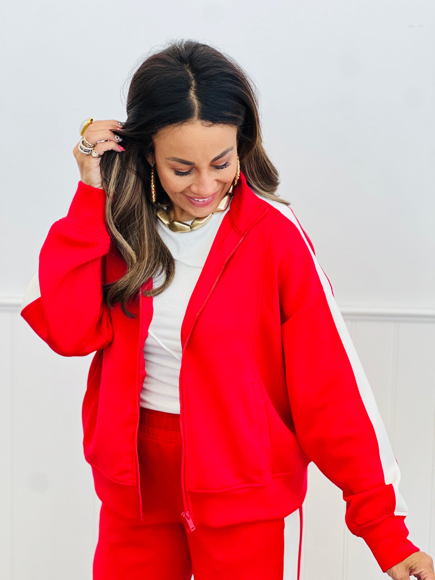 Scuba Modal Striped Zip Up Jacket (Reg.)-2 Colors