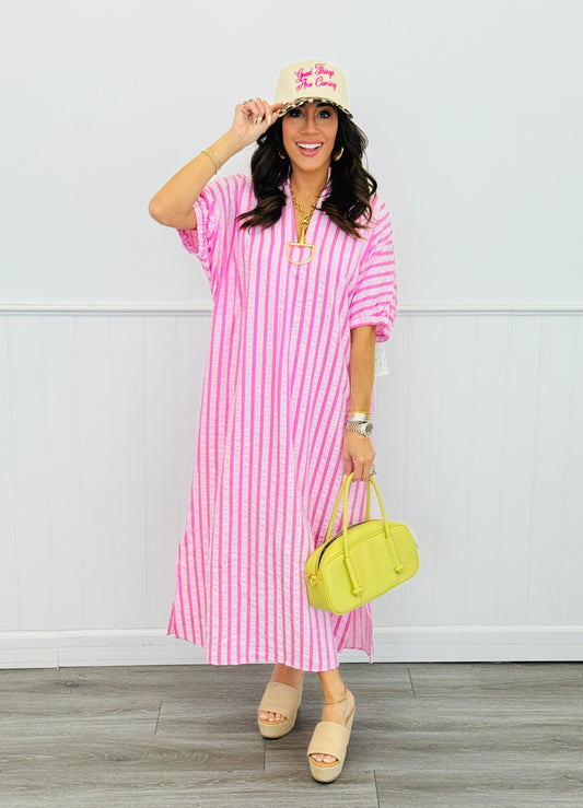 Pink Simply Striped Midi Dress (Reg & Plus)