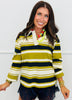 Olive Striped Lace Trim Collar Rugby Top (Reg.)