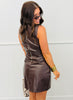 Dk Brown Faux Leather Sleeveless Mini Dress (Reg. and Plus)
