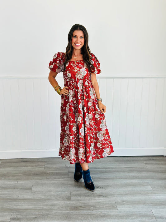 Elizabeth Rust And Floral Midi Dress (Reg. & Plus)