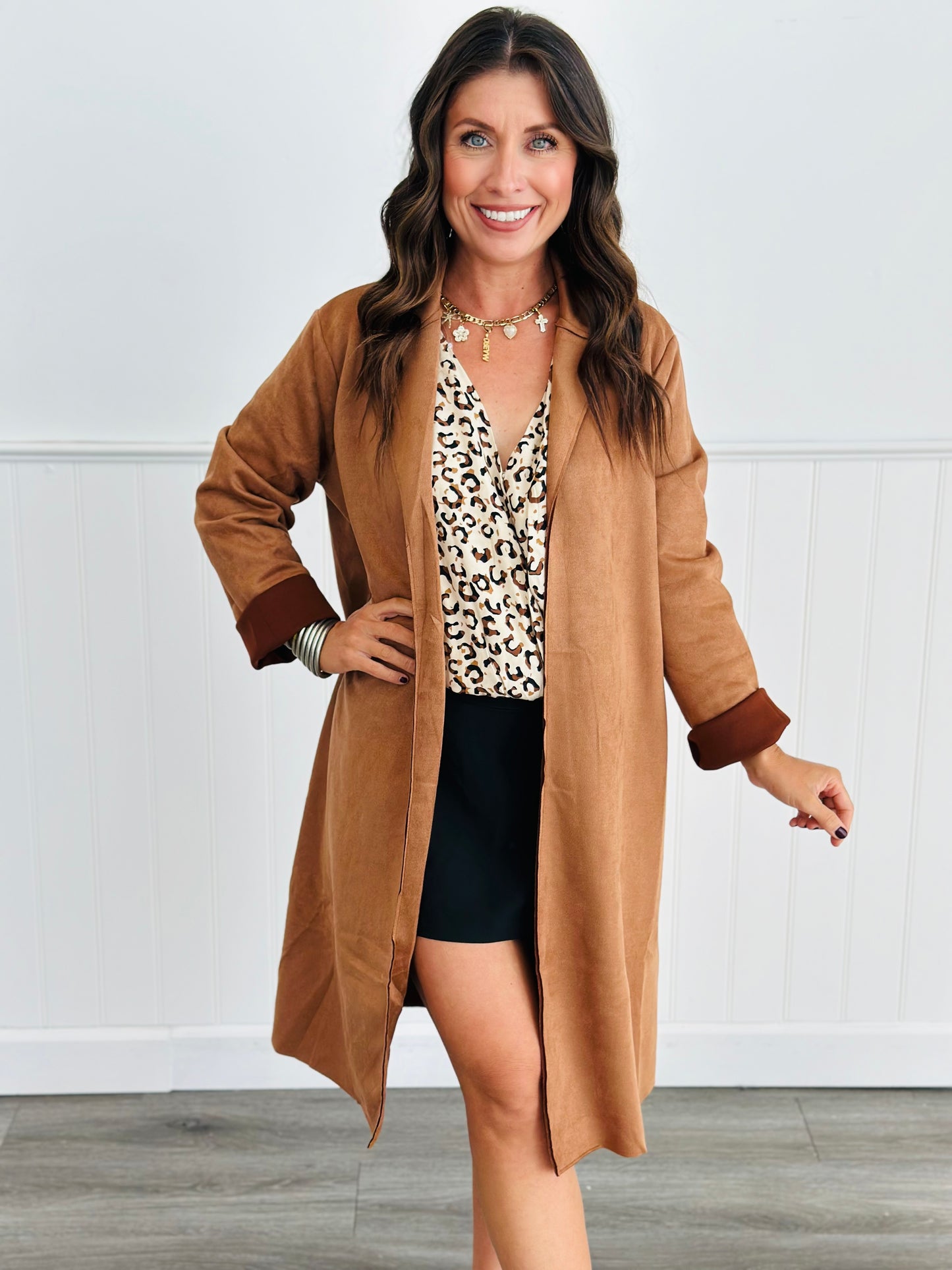 Suede Open Front Duster Coat (Reg)-2 Colors