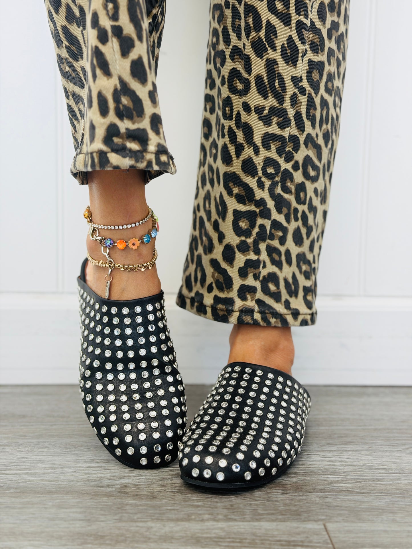 Black Spotlight Stud Mules