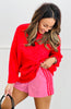 Red Oversized Drop Shoulder Sweater Top (Reg.)