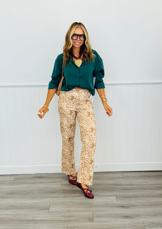 Beige Deer Print Straight Leg Pants (Reg.)