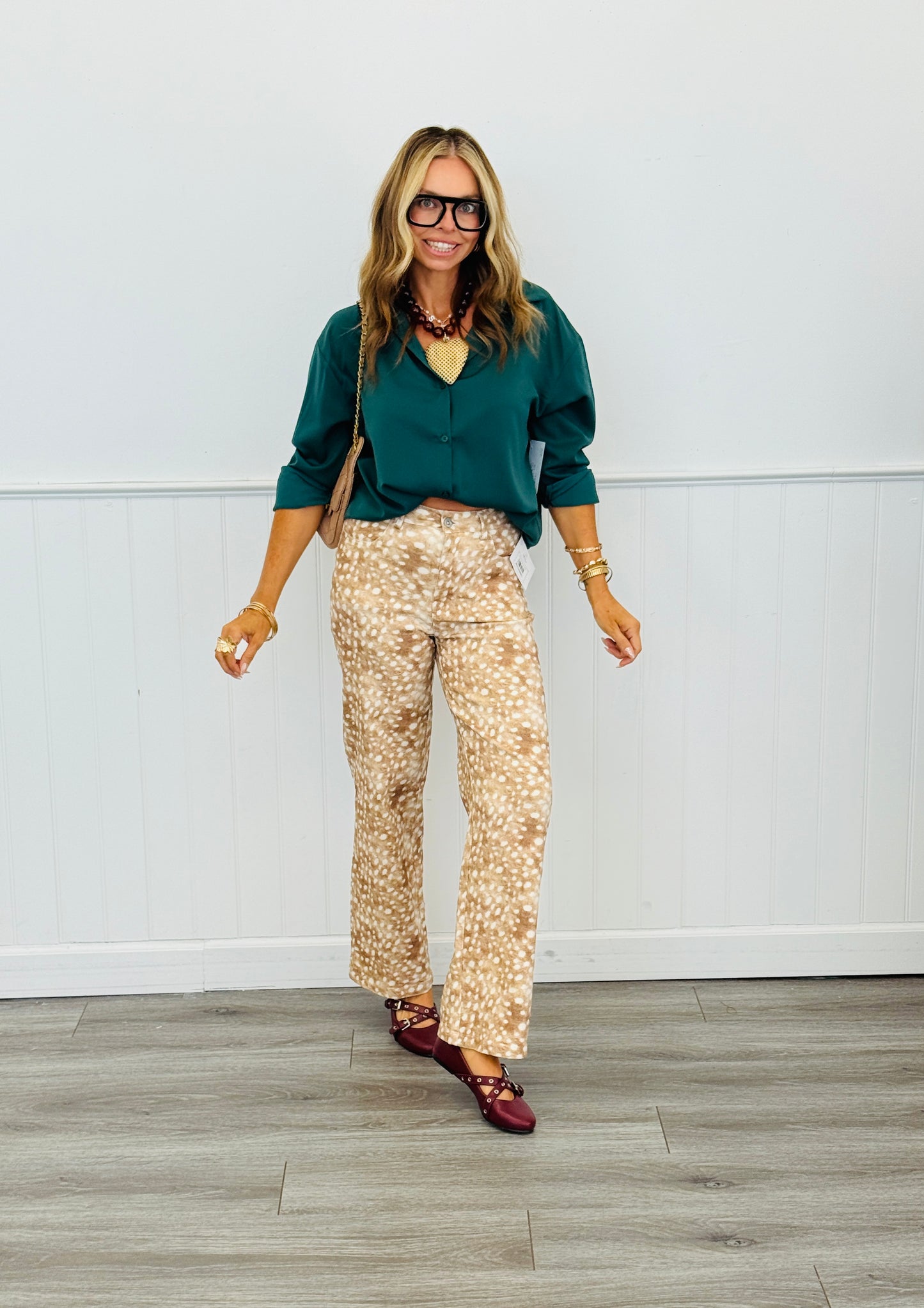 Beige Deer Print Straight Leg Pants (Reg.)
