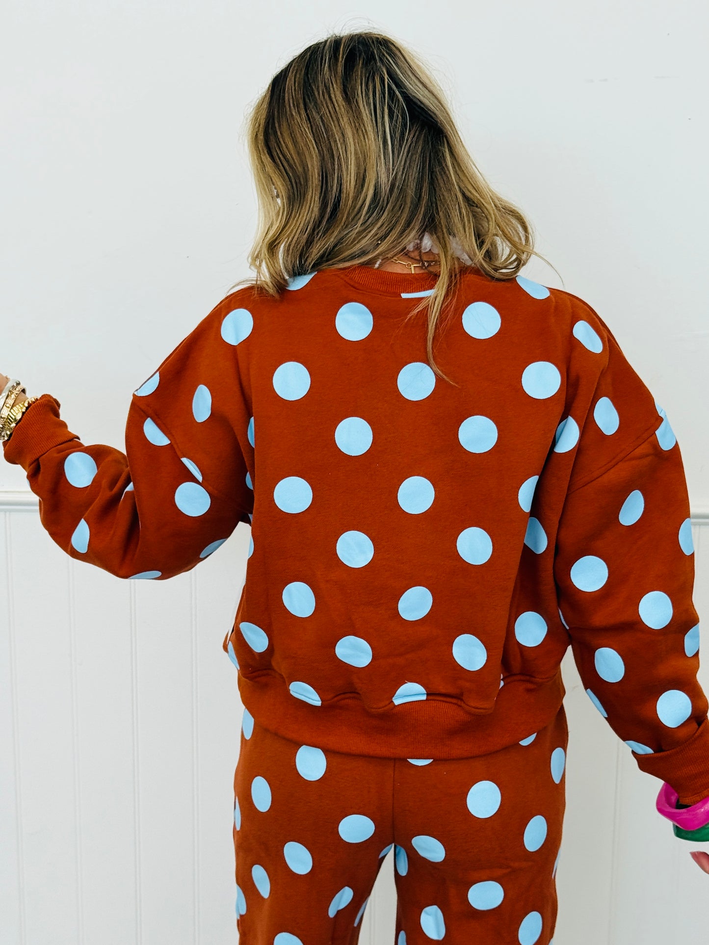 Rust/Sky Blue Polka Dot Sweatshirt (Reg.)