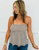 Brown Stripe Strapless Peplum Top (Reg.)