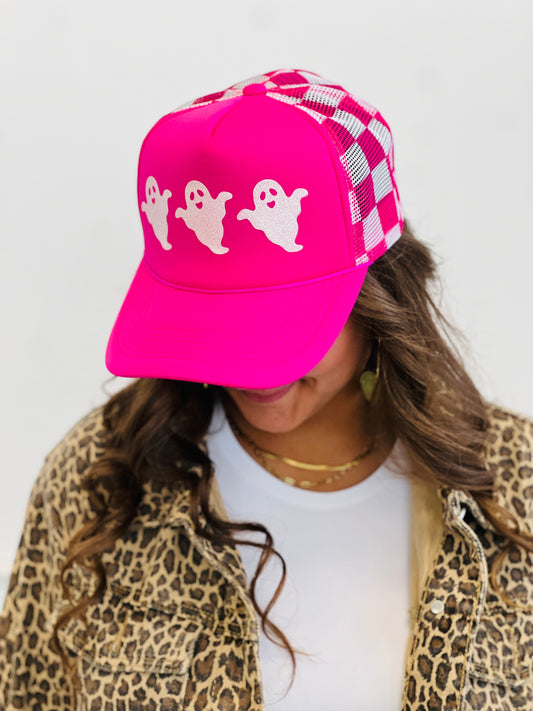 Pink Glittery Ghost Trucker Hat