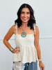 Oatmeal Linen Blend Peplum Top (Reg & Plus)