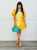 Yellow Contrast V-Neck Balloon Sleeve Mini Dress (Reg.)