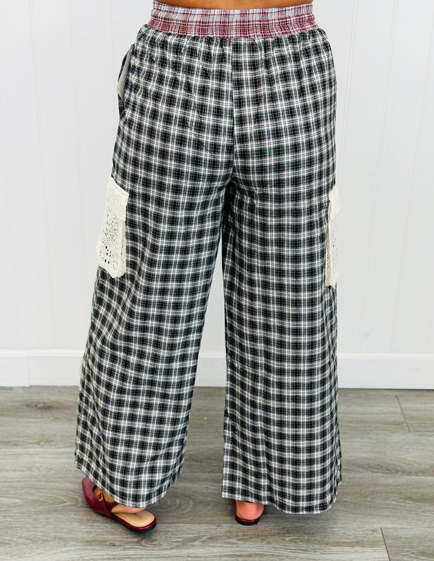 Black Gingham Crochet Lace Patch Pants (Reg & Plus)