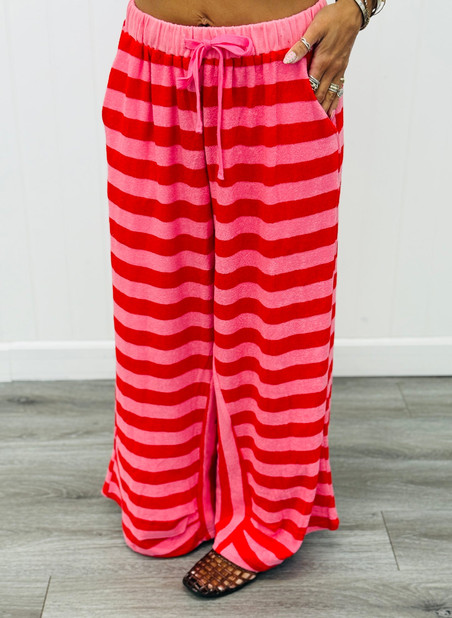 Pink/Red Striped French Terry Top & Pants Set (Reg. and Plus)
