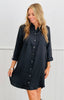 Black Rhinestone Button Down Mini Dress (Reg. and Plus)
