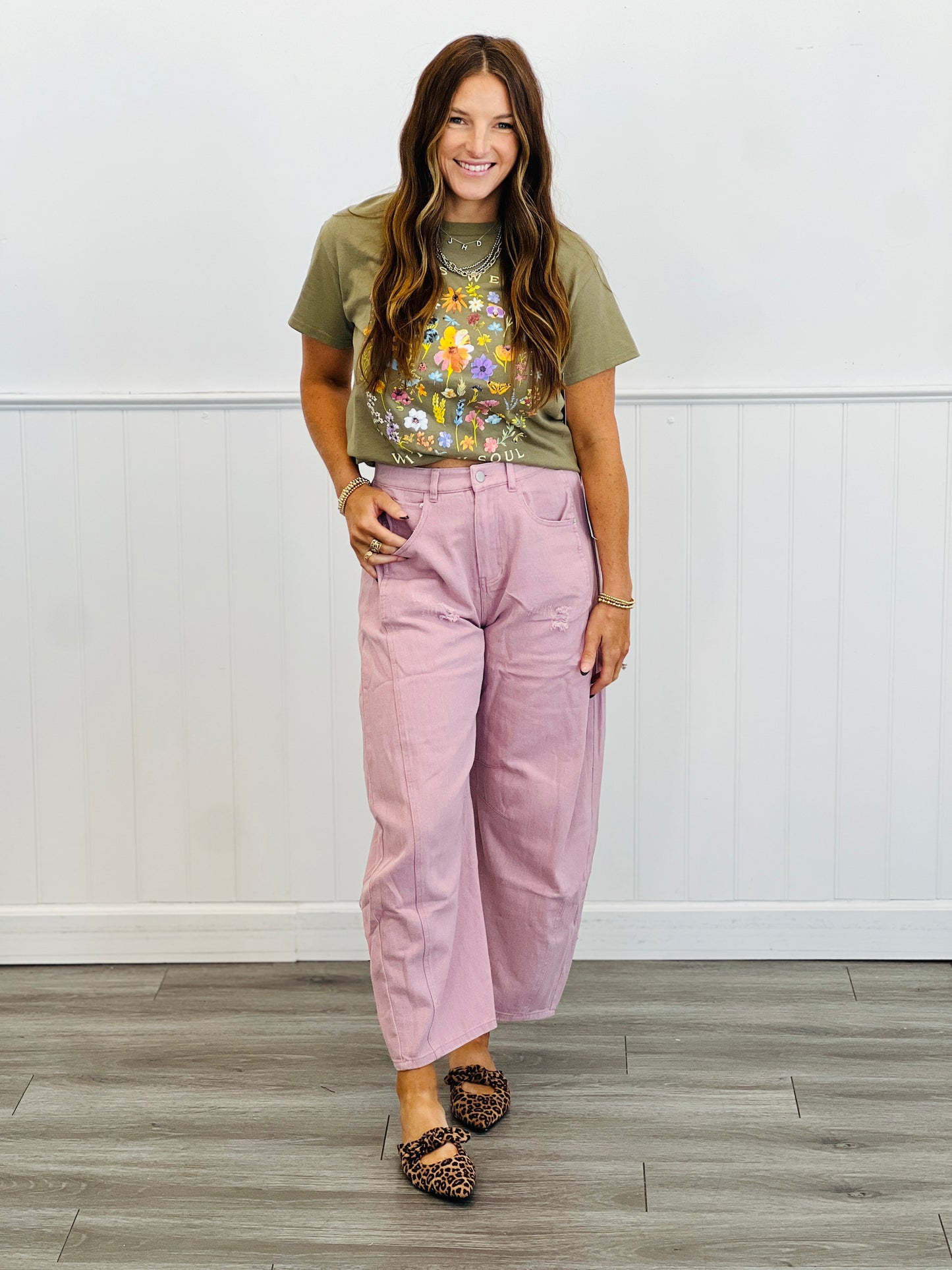 Mauve Acid Washed Denim Barrel Pants (Reg & Plus)