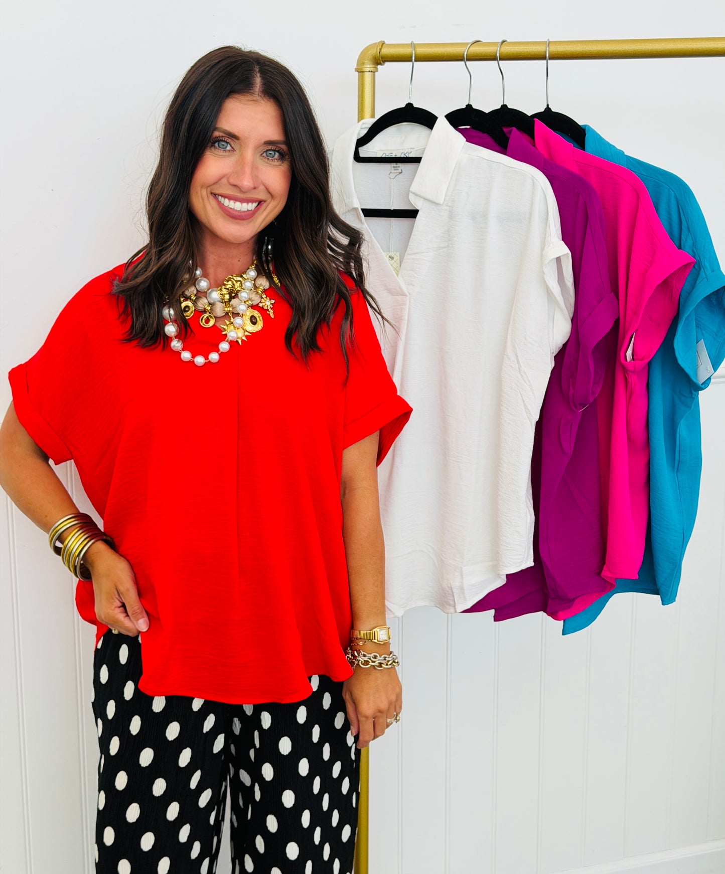 Pullover Back Pleat Collared Blouse (Reg.) - 5 Colors