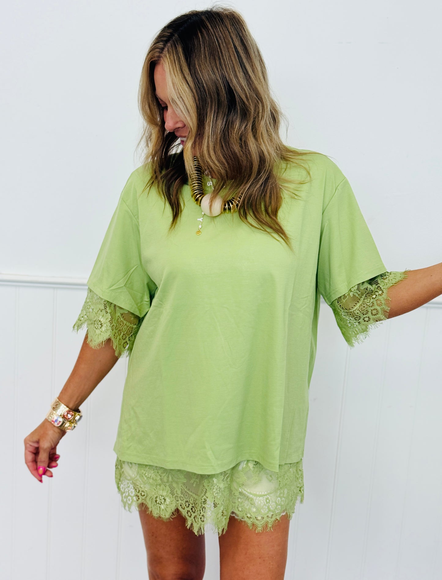 Green Lace Back Cut Out Top (Reg.)