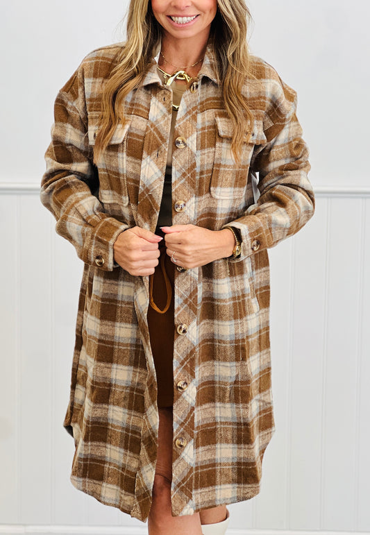 Latte Plaid Longline Jacket (Reg.)