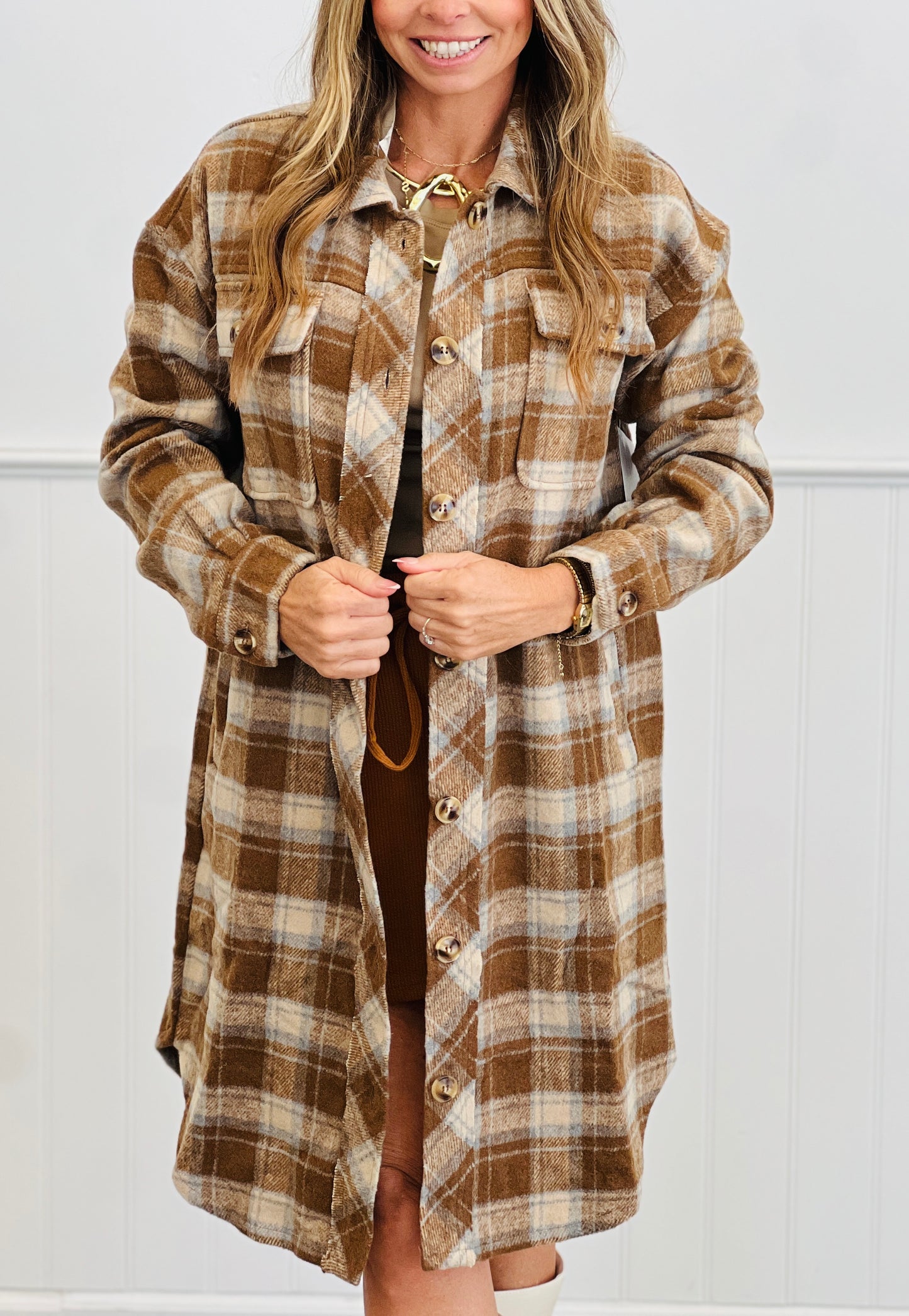Latte Plaid Longline Jacket (Reg.)