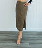 Brown Checkered Pencil Midi Skirt (Reg.)