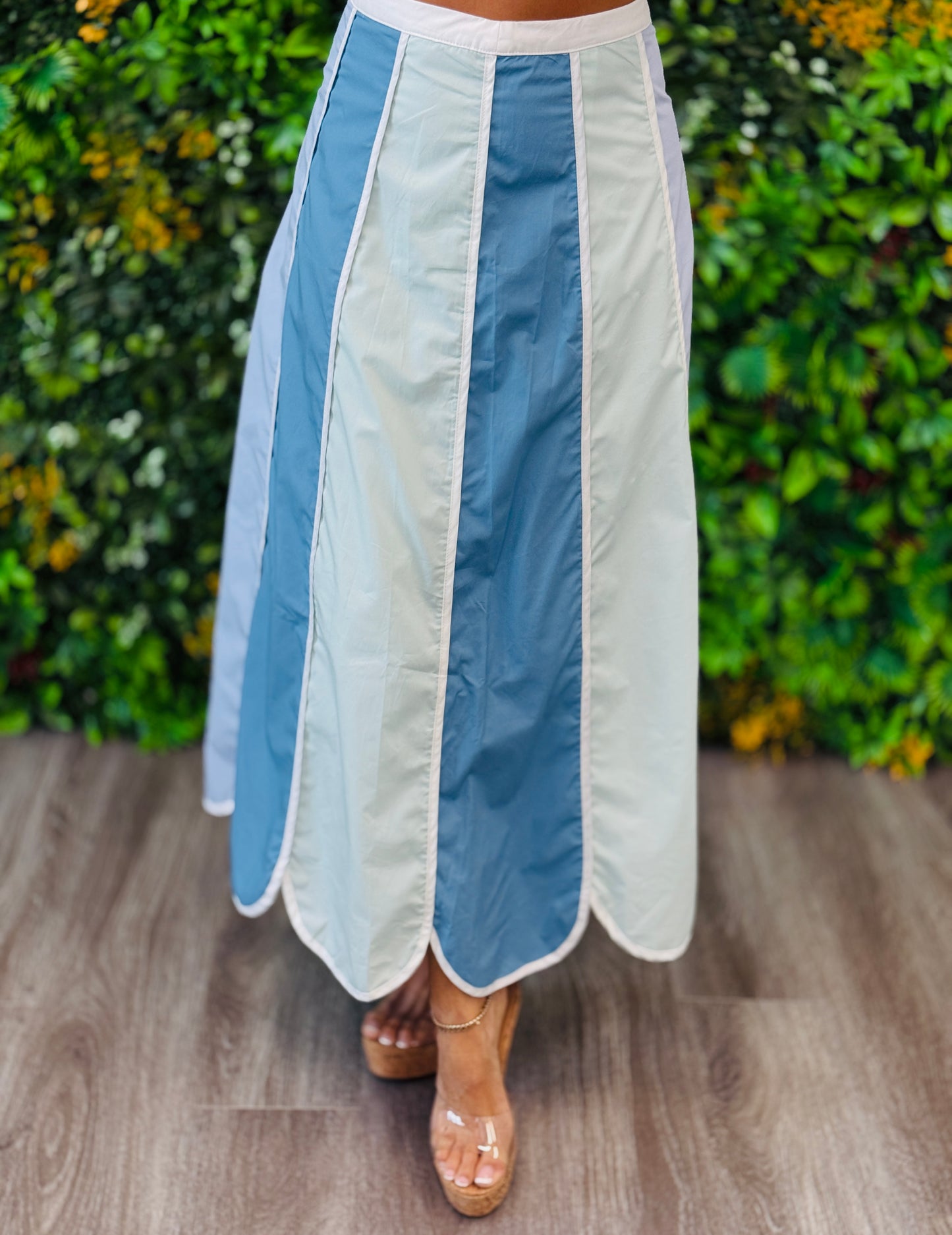 Blue Paneled Midi Skirt (Reg.)