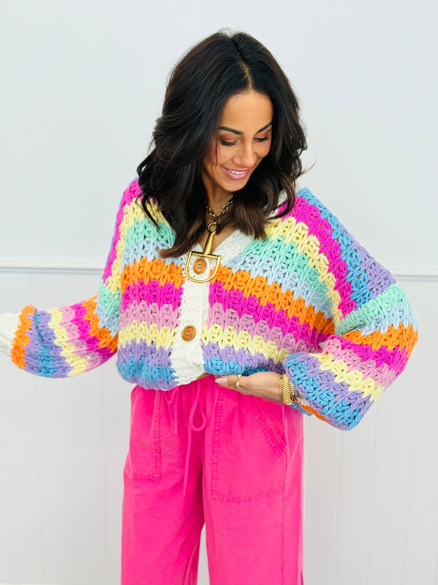 Rainbow Chunky Knit Cardigan (Reg. and Plus)