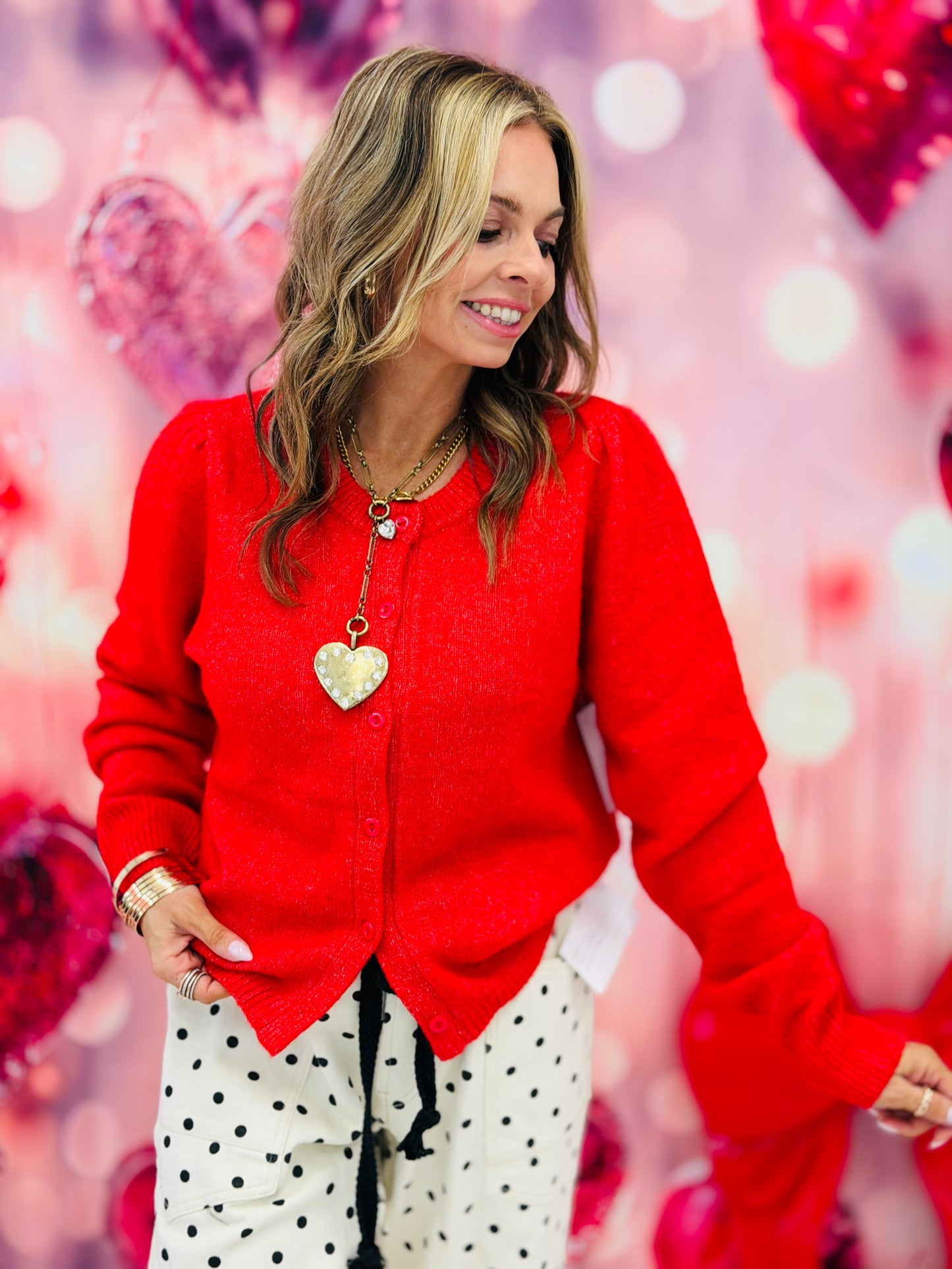 Red Puff Long Sleeve Sweater Top (Reg.)