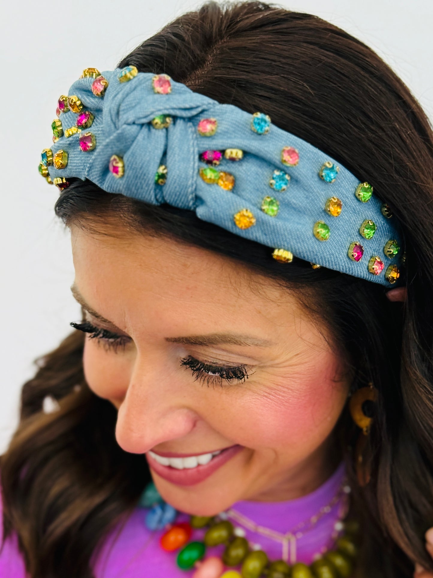 Embellished Denim Knotted Headband