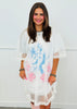 H Grey Mesh Dotted Lace Layered Angel Printed Shirt Dress (Reg. & Plus)