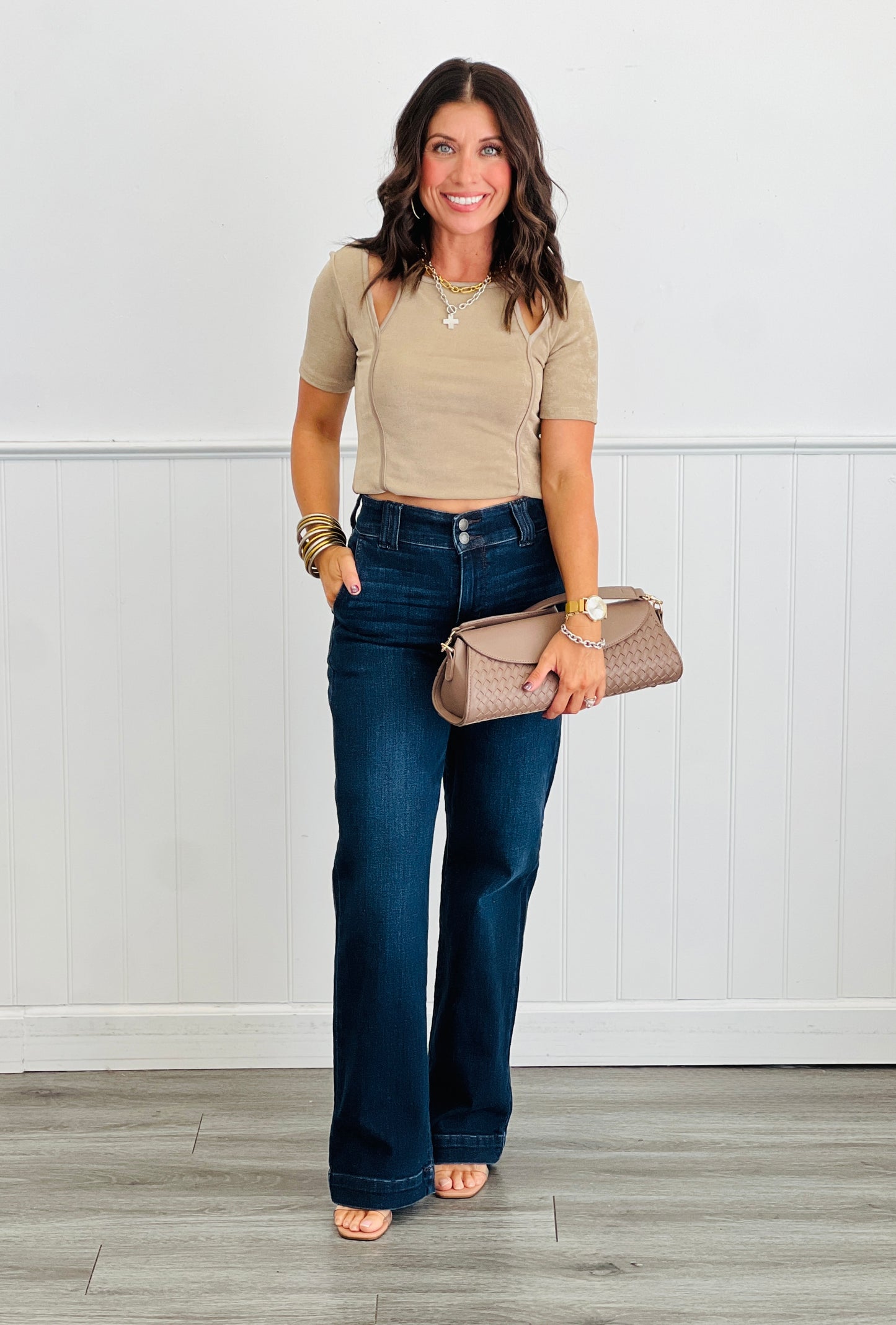 Tan Cold Shoulder Blouse (Reg.)