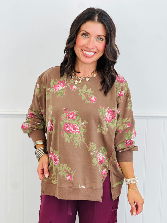 Chestnut Floral Print Sweatshirt (Reg.)