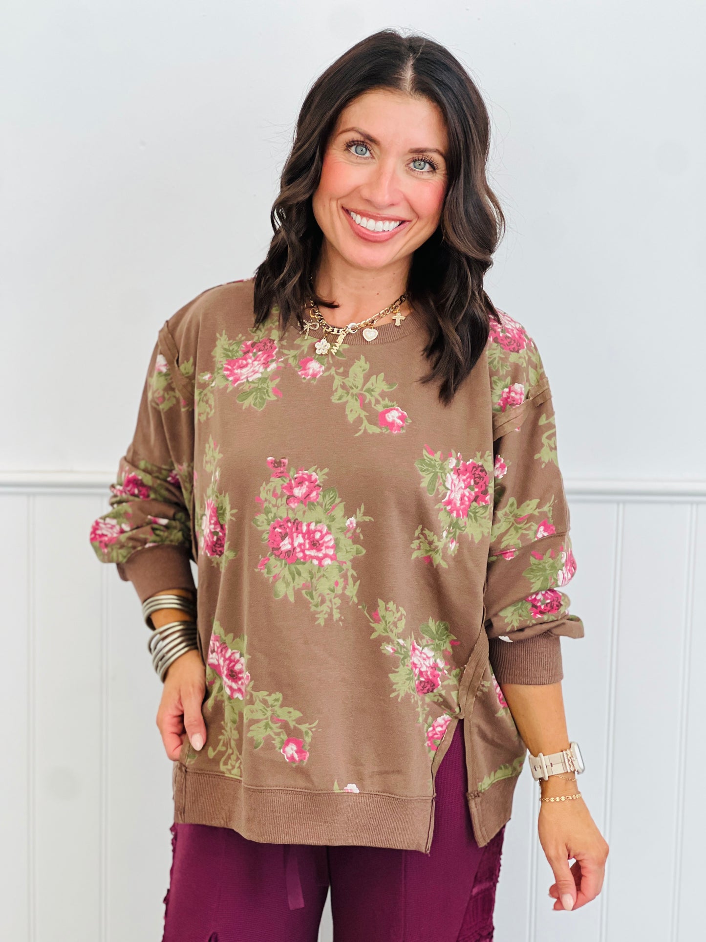 Chestnut Floral Print Sweatshirt (Reg.)