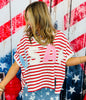 Red/Ivory Stripe Pearl USA Patch Oversized Top (Reg.)