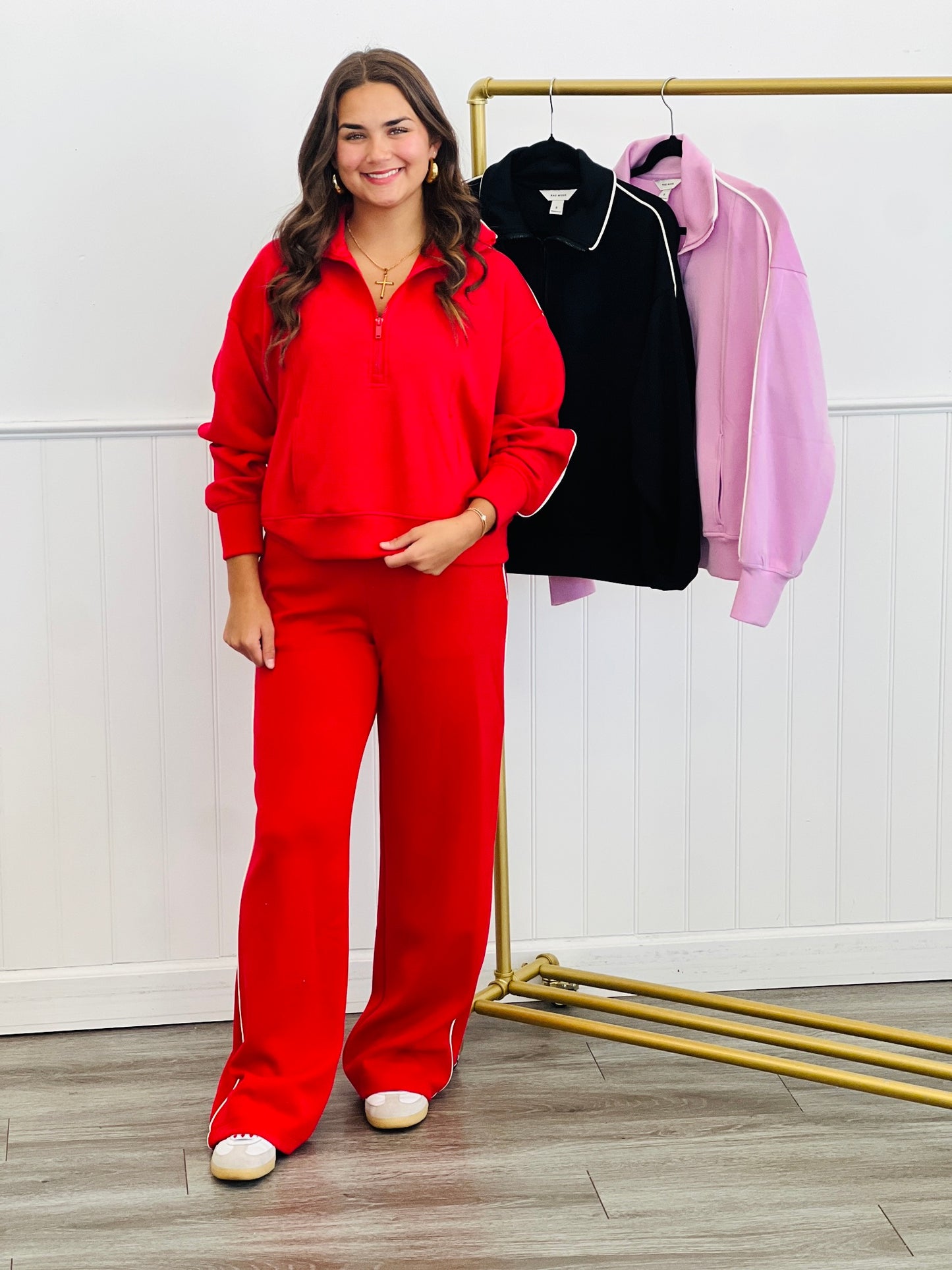 Modal Side Piping Half Zip Top (Reg. and Plus)-3 Colors