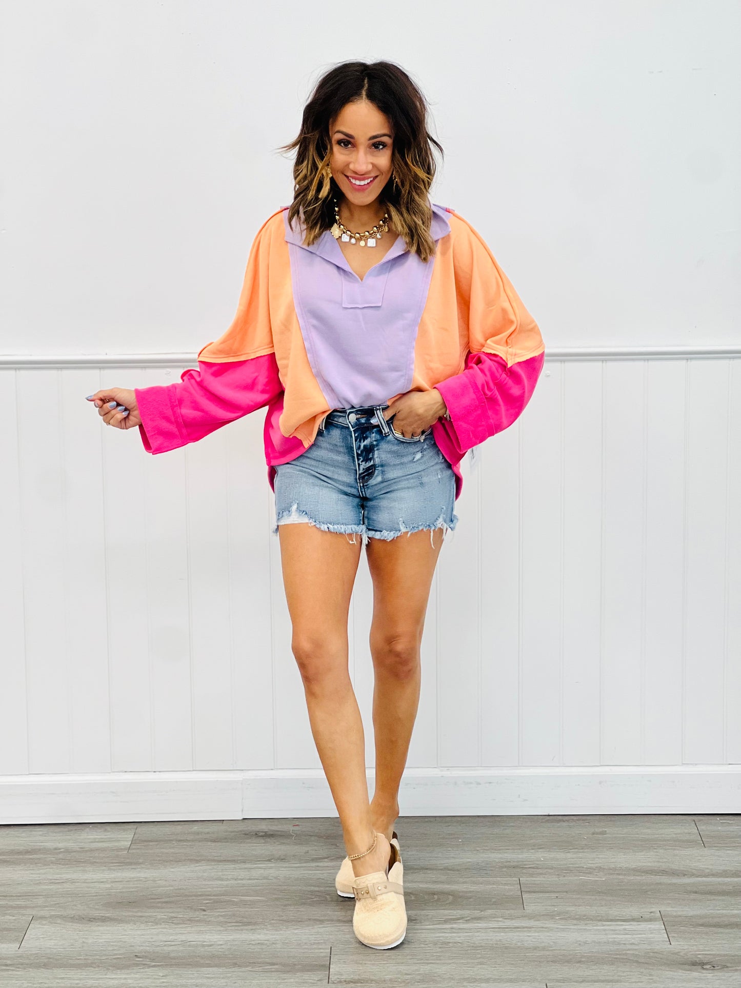 Lavender Orange Color Block Top (Reg & Plus)