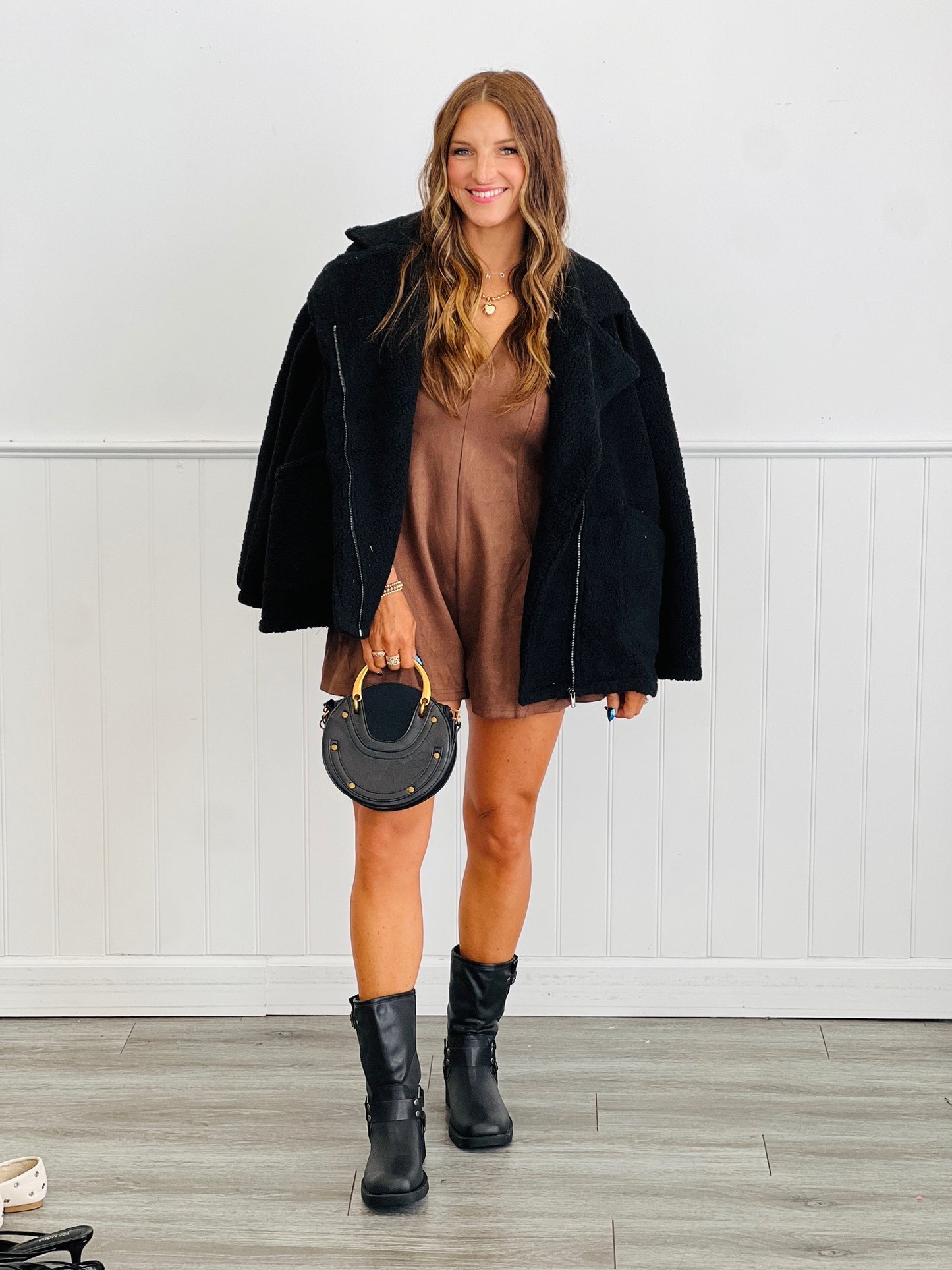 Brown Suede Pocket Romper (Reg.)