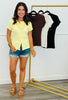 Ribbed Button Placket Short Sleeve Top (Reg.)-4 Colors