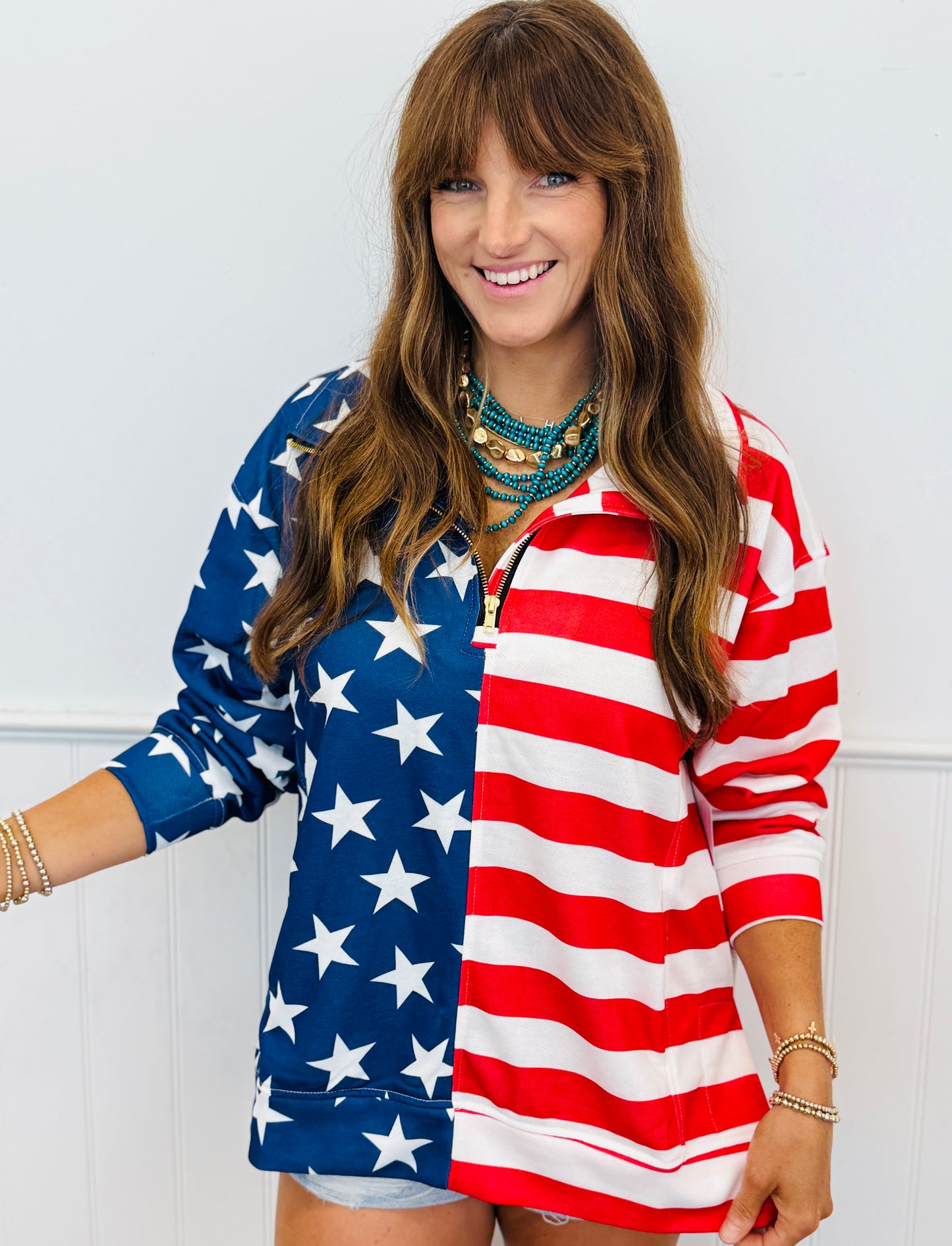 Stars and Stripes Quarter Zip Pullover (Reg. and Plus)