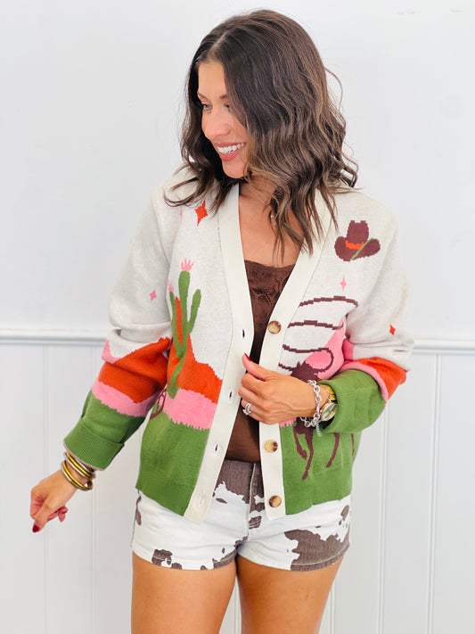 Beige Multi Western Roundup Sweater Cardigan (Reg.)